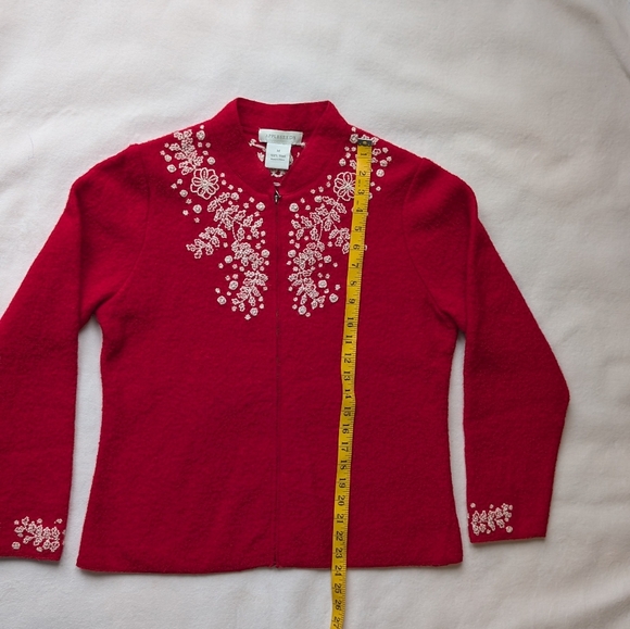 Vintage Appleseed's Women's Red Cardigan 100% Wool Embroidered Feminine Size M - Picture 11 of 14